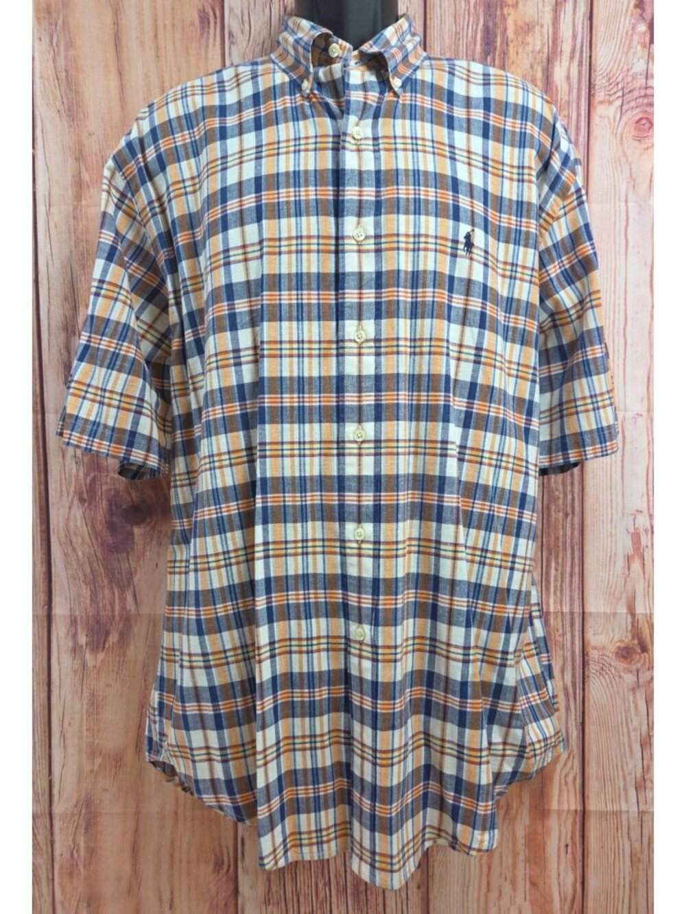 Ralph Lauren Blaire Short-Sleeve Orange Blue Plaid Shirt Large